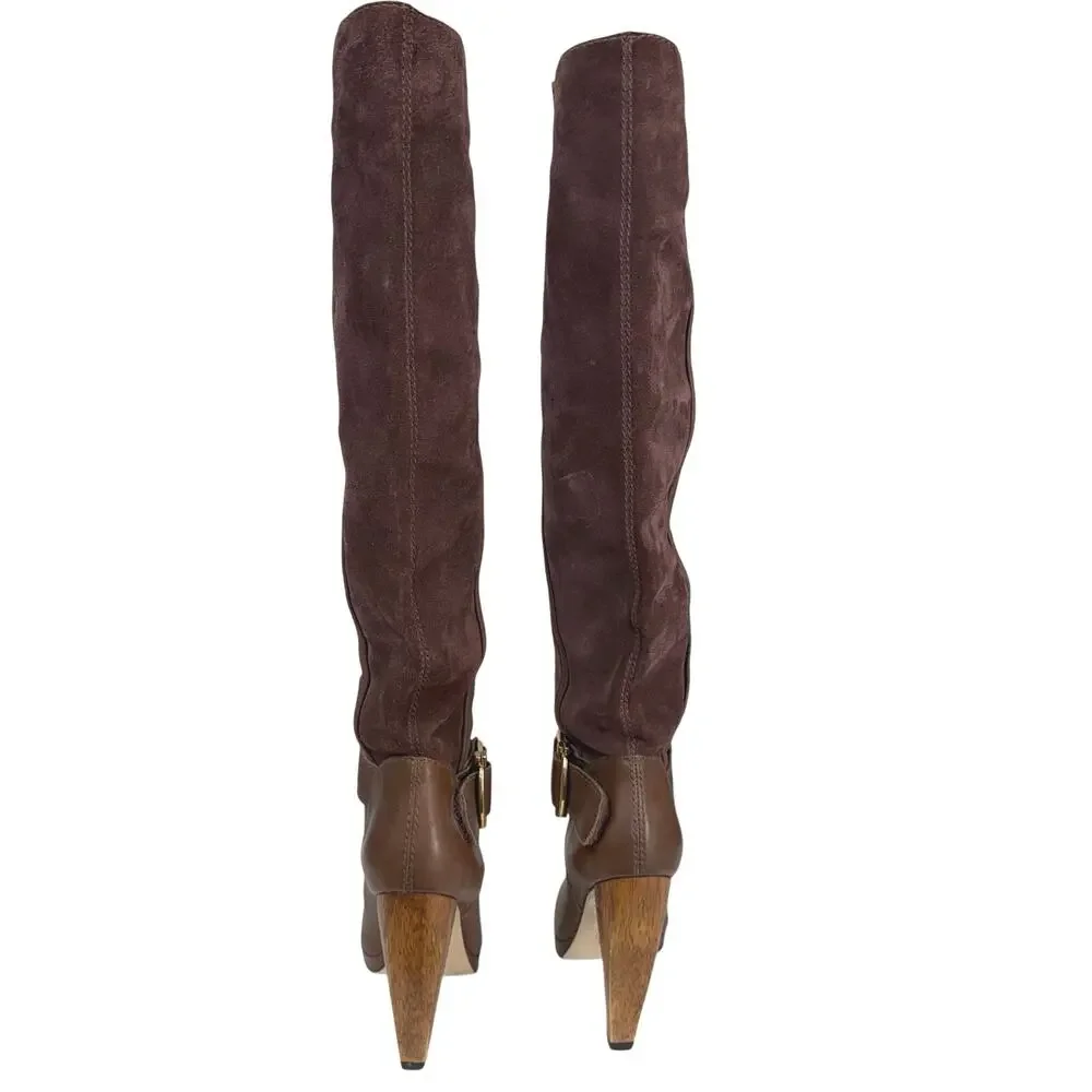 French Connection Joy Brown Leather & Suede knee high Boots Size 36 /‎ US 6